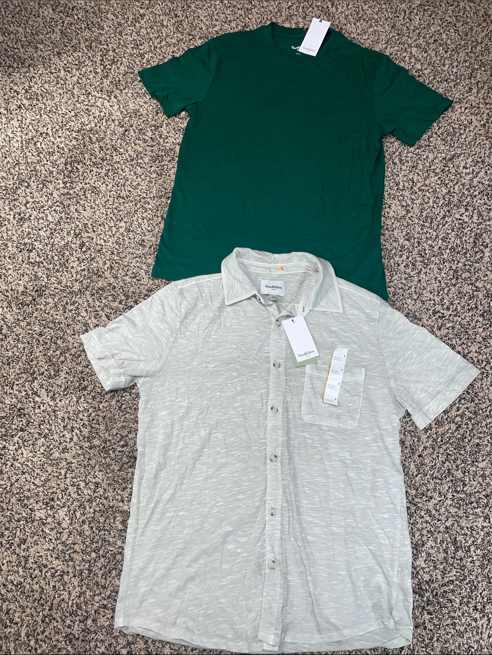 Goodfellow & Co Green Tee and Light Gray Short Sleeve Button-Down Shirt S NWT